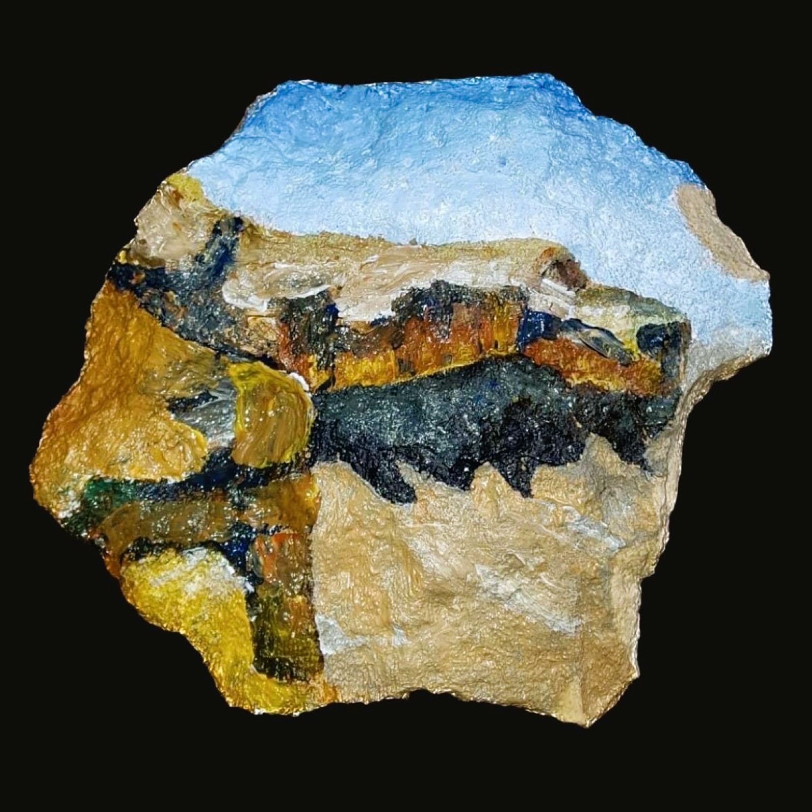 Edge of the World, acrylic painting on Riyadh stone, desert landscape artwork on natural stone surface, 15x15 cm, contemporary land-based art by Kateryna Struzhko